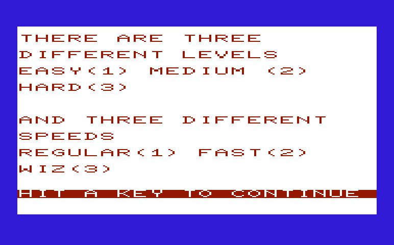 Math Book I Commodore VIC-20 Screenshot: Math Quiz - Instructions 2.