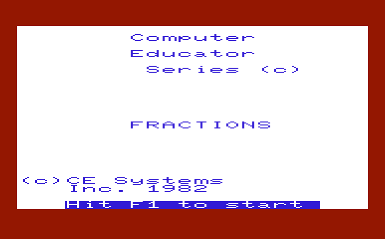 Math Book I Commodore VIC-20 Screenshot: Fractions - Title screen.