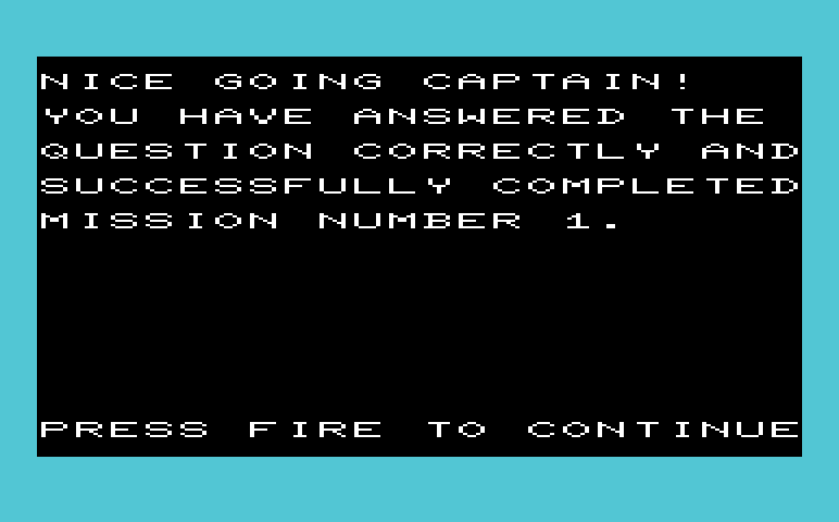 Math Book I Commodore VIC-20 Screenshot: AstroShoot - A correct answer!