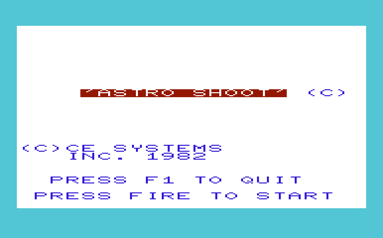 Math Book I Commodore VIC-20 Screenshot: AstroShoot - Title screen.