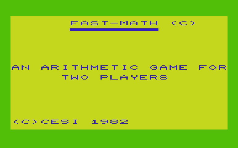Math Book I Commodore VIC-20 Screenshot: Fast Math - Title screen.