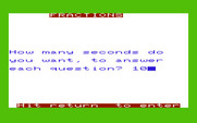 Math Book I for Commodore VIC-20 - Fractions - How many seconds do you want to answer questions?