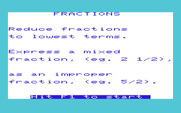 Math Book I for Commodore VIC-20 - Fractions - Game instructions.