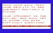 Math Book I for Commodore VIC-20 - Math Quiz - Instructions 1.