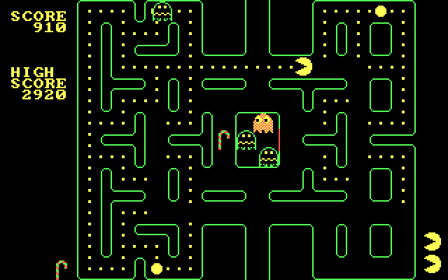 PC-Man IBM PC/Compatibles Screenshot: Chasing the ghosts...