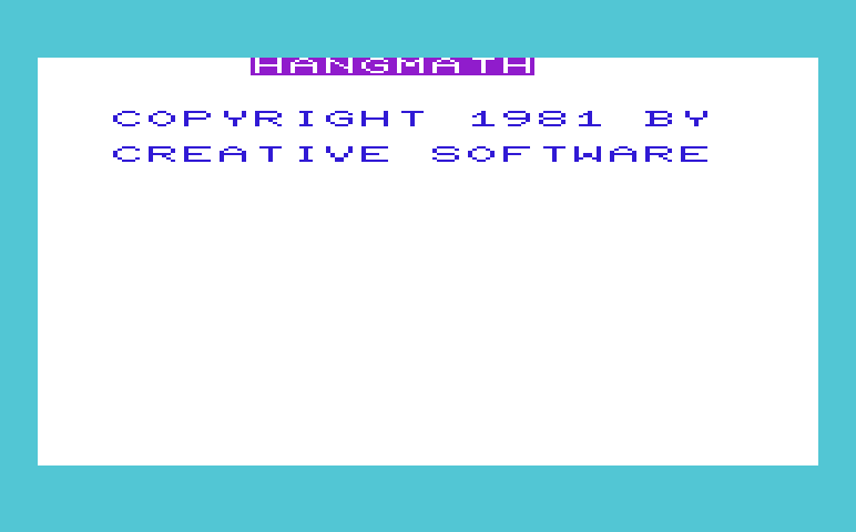 Hangman / Hangmath Commodore VIC-20 Screenshot: Hangmath - Title screen.