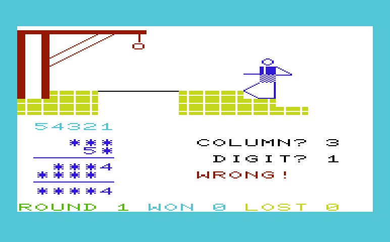 Hangman / Hangmath Commodore VIC-20 Screenshot: Hangmath - A wrong guess...