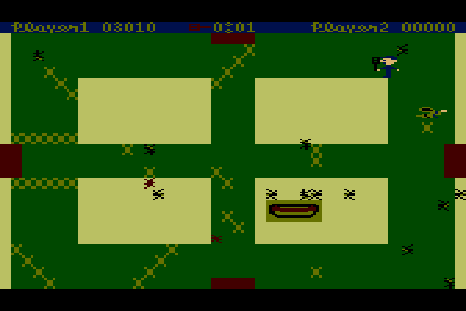 Picnic Paranoia Atari 8-bit Screenshot: Almost all of the food is gone...I need to be careful.