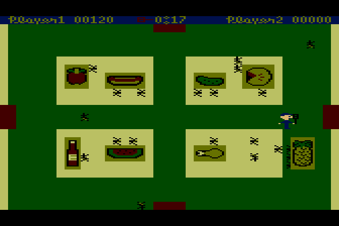 Picnic Paranoia Atari 8-bit Screenshot: Some food is being carried off!