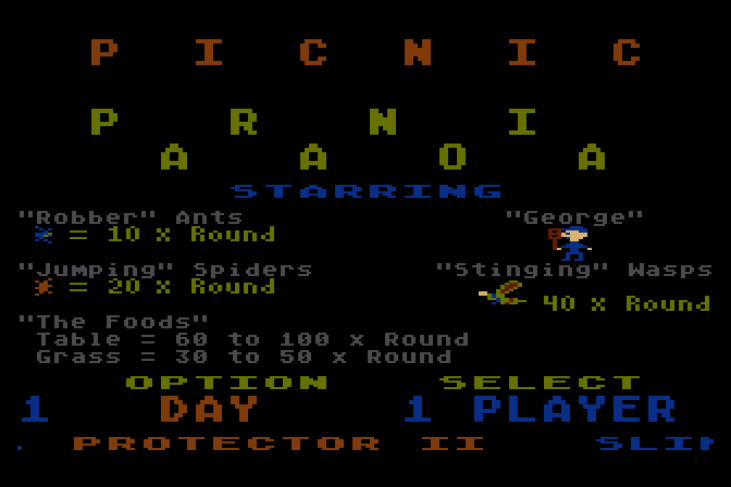 Picnic Paranoia Atari 8-bit Screenshot: Title screen.