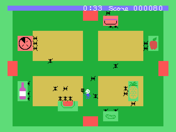 Picnic Paranoia TI-99/4A Screenshot: Ants carry some food away...