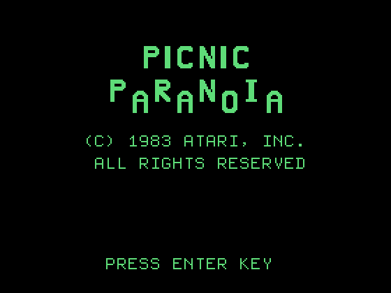 Picnic Paranoia TI-99/4A Screenshot: Title screen.