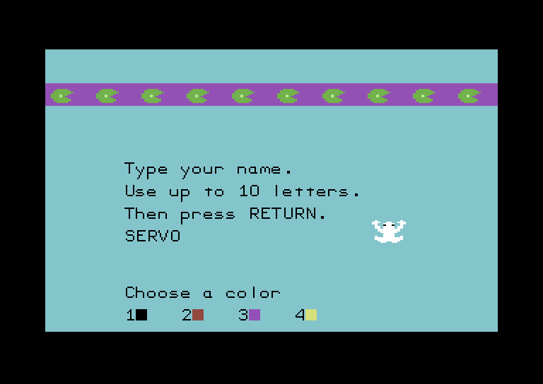 Frog Jump Commodore 64 Screenshot: Setting up the players.