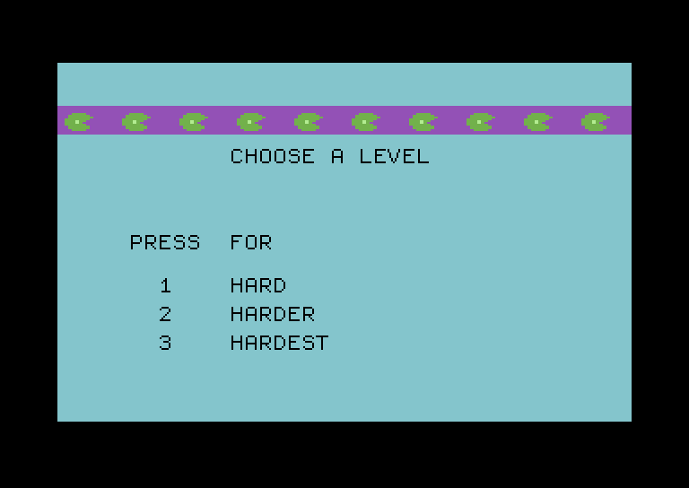 Frog Jump Commodore 64 Screenshot: The main menu.