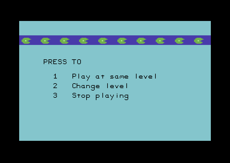 Frog Jump Commodore 64 Screenshot: Play again?