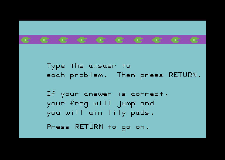 Frog Jump Commodore 64 Screenshot: Part of the game instructions.