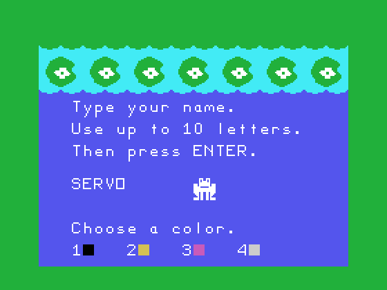Frog Jump TI-99/4A Screenshot: Setting up the players.