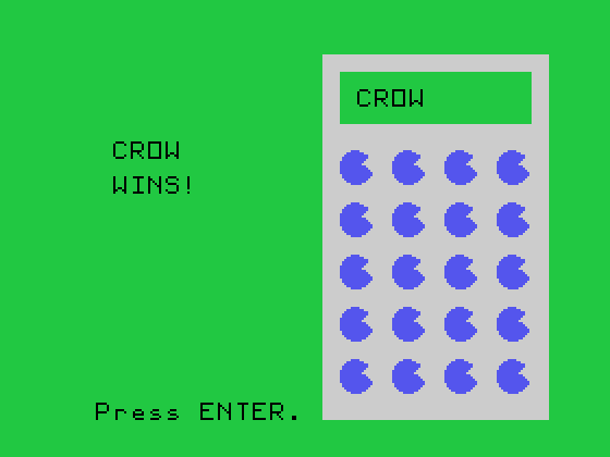 Frog Jump TI-99/4A Screenshot: Player two wins!