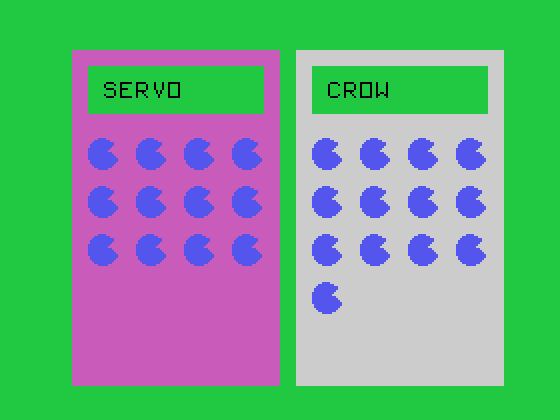 Frog Jump TI-99/4A Screenshot: Player two is in the lead...