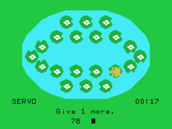 Frog Jump TI-99/4A Screenshot: Type in the answer to this question...