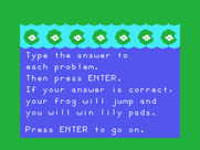 Frog Jump for TI-99/4A - Game instructions.