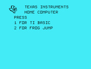 Frog Jump for TI-99/4A - TI-99/4A main menu.