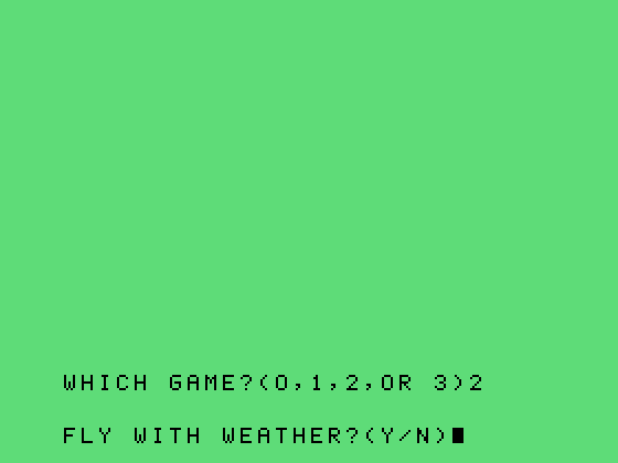 Winging It Flight Simulator TI-99/4A Screenshot: Do you want weather simulation?
