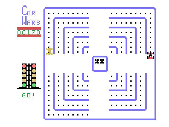 Car Wars TI-99/4A Screenshot: Go! Racing begins...