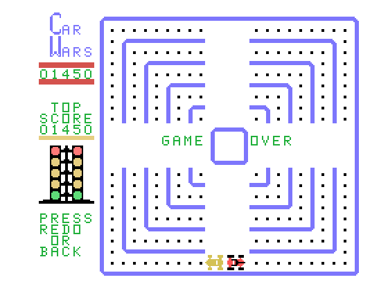 Car Wars TI-99/4A Screenshot: Game over.