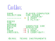 Car Wars for TI-99/4A - Selecting game options.