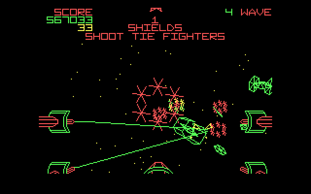 Star Wars IBM PC/Compatibles Screenshot: Enemies start appearing fast and furious.