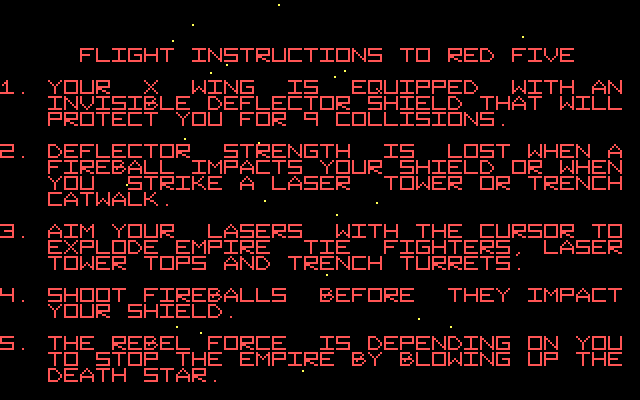 Star Wars IBM PC/Compatibles Screenshot: Game instructions.