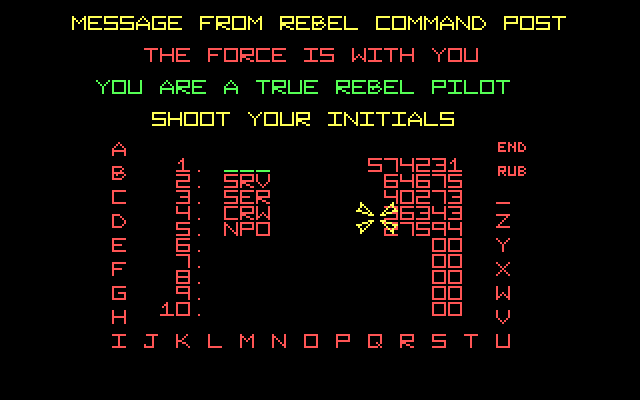 Star Wars IBM PC/Compatibles Screenshot: Game over, enter your initials.