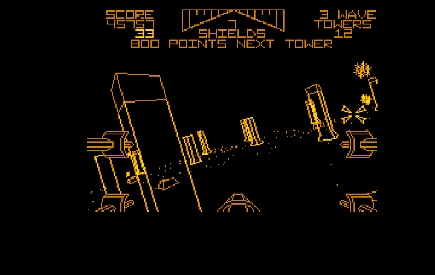 Star Wars IBM PC/Compatibles Screenshot: Don't crash into the towers!