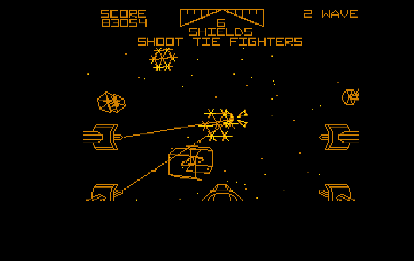 Star Wars IBM PC/Compatibles Screenshot: Tie fighters attacking in greater numbers...