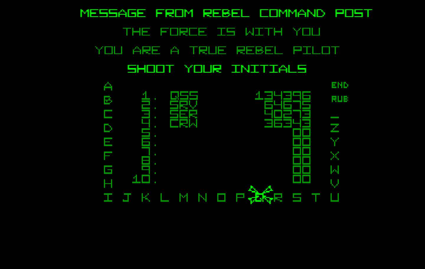 Star Wars IBM PC/Compatibles Screenshot: Enter your initials in the high score table...