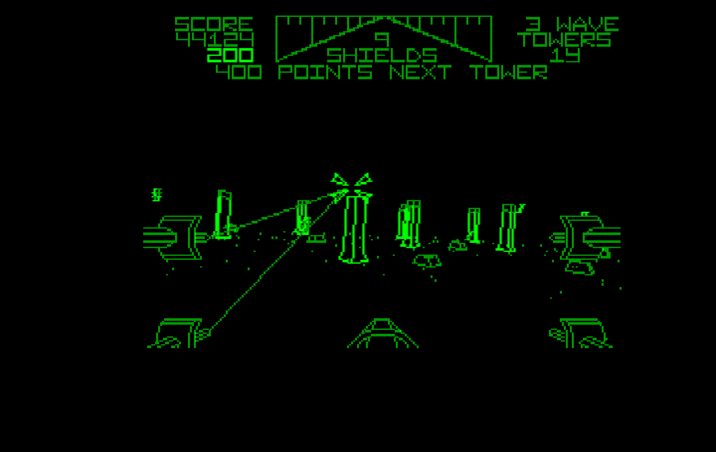 Star Wars IBM PC/Compatibles Screenshot: Attacking towers for bonus points...