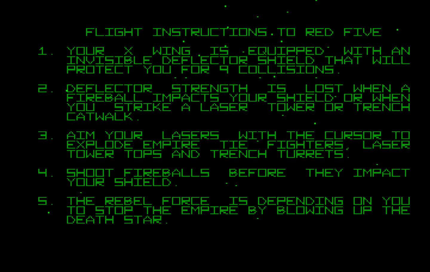 Star Wars IBM PC/Compatibles Screenshot: Game instructions.