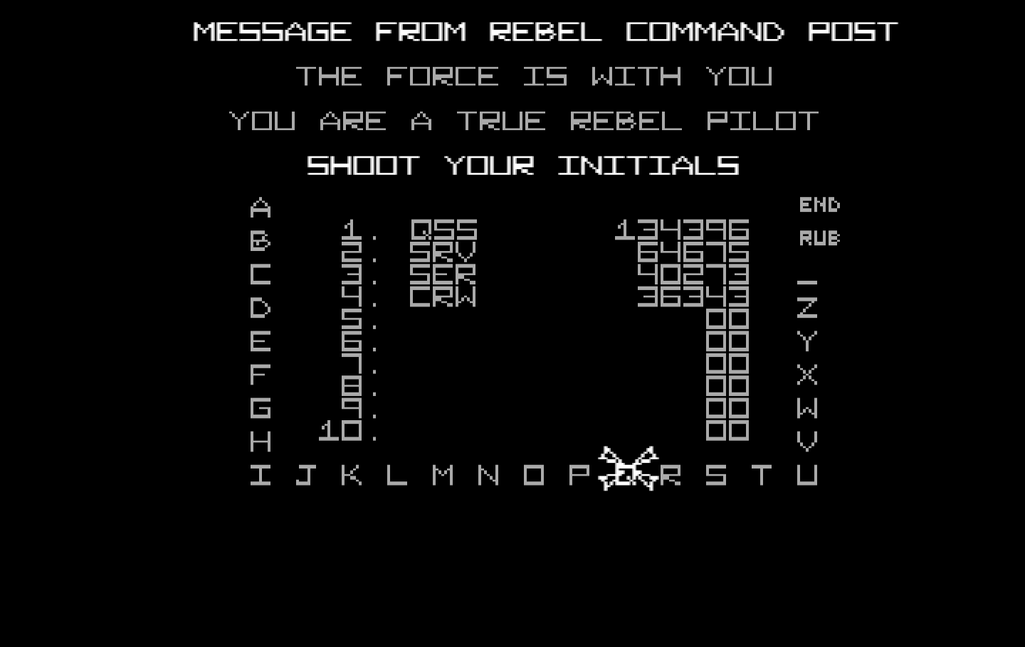 Star Wars IBM PC/Compatibles Screenshot: Enter your initials in the high score table...