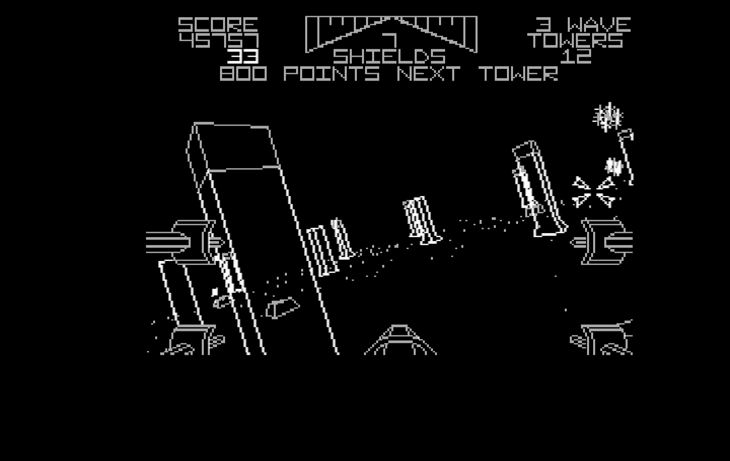 Star Wars IBM PC/Compatibles Screenshot: Don't crash into the towers!
