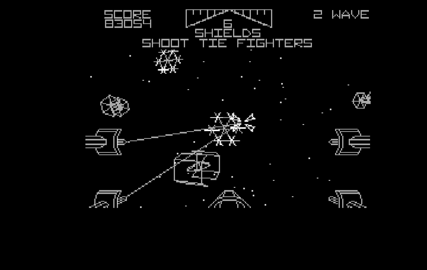 Star Wars IBM PC/Compatibles Screenshot: Tie fighters attacking in greater numbers...