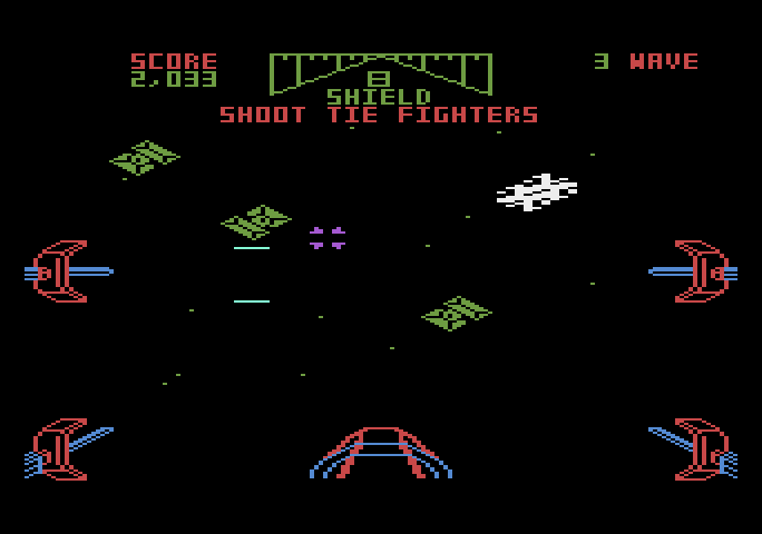Star Wars Atari 5200 Screenshot: Tie fighters become more aggressive as the game progresses...