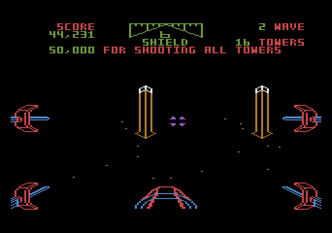 Star Wars Atari 5200 Screenshot: Shoot the towers before they attack you.