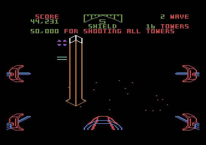 Star Wars Atari 5200 Screenshot: Don't crash into the towers...