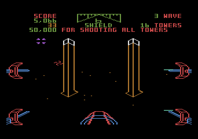 Star Wars Atari 5200 Screenshot: Shoot the top of the towers; if you can!