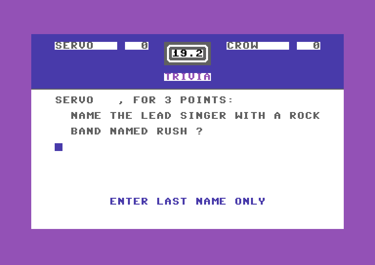 Entertainment Trivia Commodore 64 Screenshot: Game start.