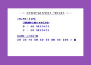 Entertainment Trivia for Commodore 64 - Some of the game options...