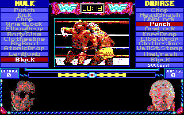 MicroLeague Wrestling IBM PC/Compatibles Screenshot: The fight begins...