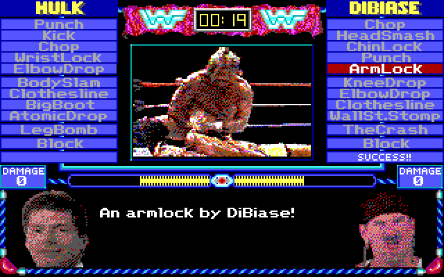 MicroLeague Wrestling IBM PC/Compatibles Screenshot: Caught in an armlock.