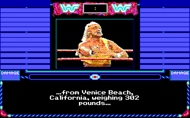 MicroLeague Wrestling IBM PC/Compatibles Screenshot: Introducing the first fighter...